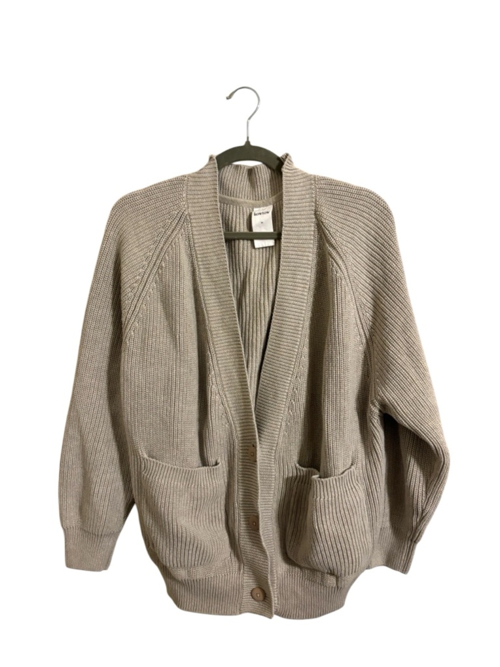 Kowtow Oatmeal Oversized Square Pocket Slouchy Cardigan‎ Sweater XL